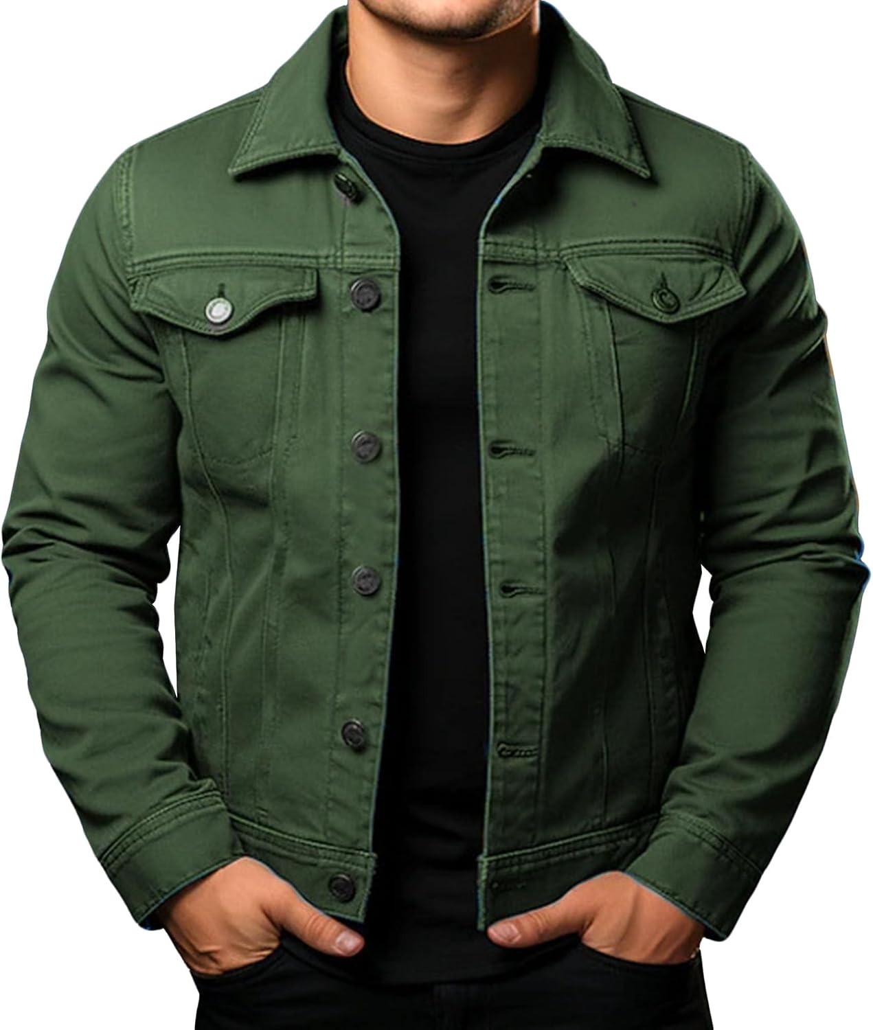 Maiyifu-GJ Distressed Denim Jacket for Men Long Sleeve Button Down Jean Coat Fashion Casual Slim Fit Trucker Jackets