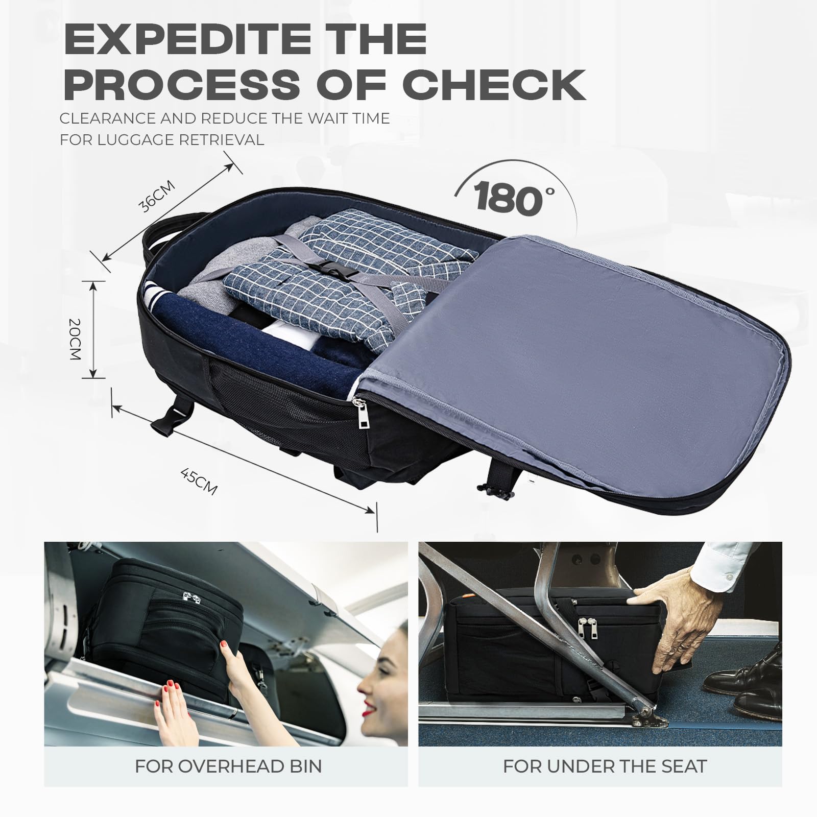 VMIKIV Zaino da Viaggio Aereo Bagaglio a Mano per Easyjet 45x36x20,Zaino Valigia Grande,Zaini per Donna Uomo,Borsa da Viaggio,Zaino Porta pc 15,6 Pollici,Zaino da Cabina per Lavoro,Trekking,Carry On