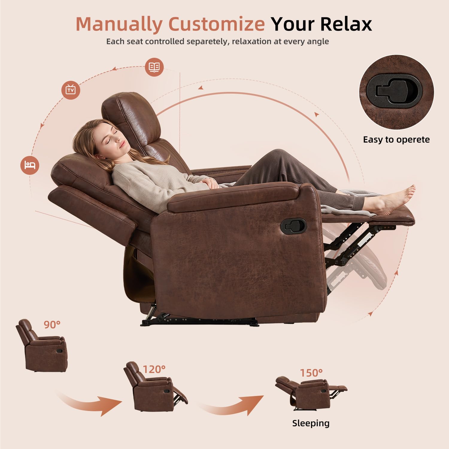 Faux Leather Recliner Sofa Set 2 Chairs 58 Loveseat Cup Holder Storage Red Brown image 8