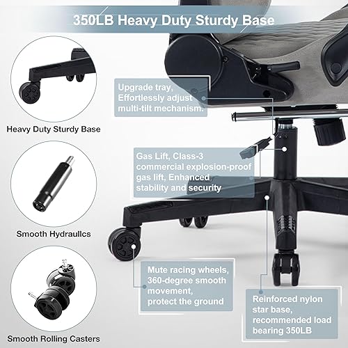 Miniatura 6 de Silla de juegos Blue Whale para adultos 350lbs, silla de computadora con soporte lumbar ajustable, reposacabezas y reposapiés, silla