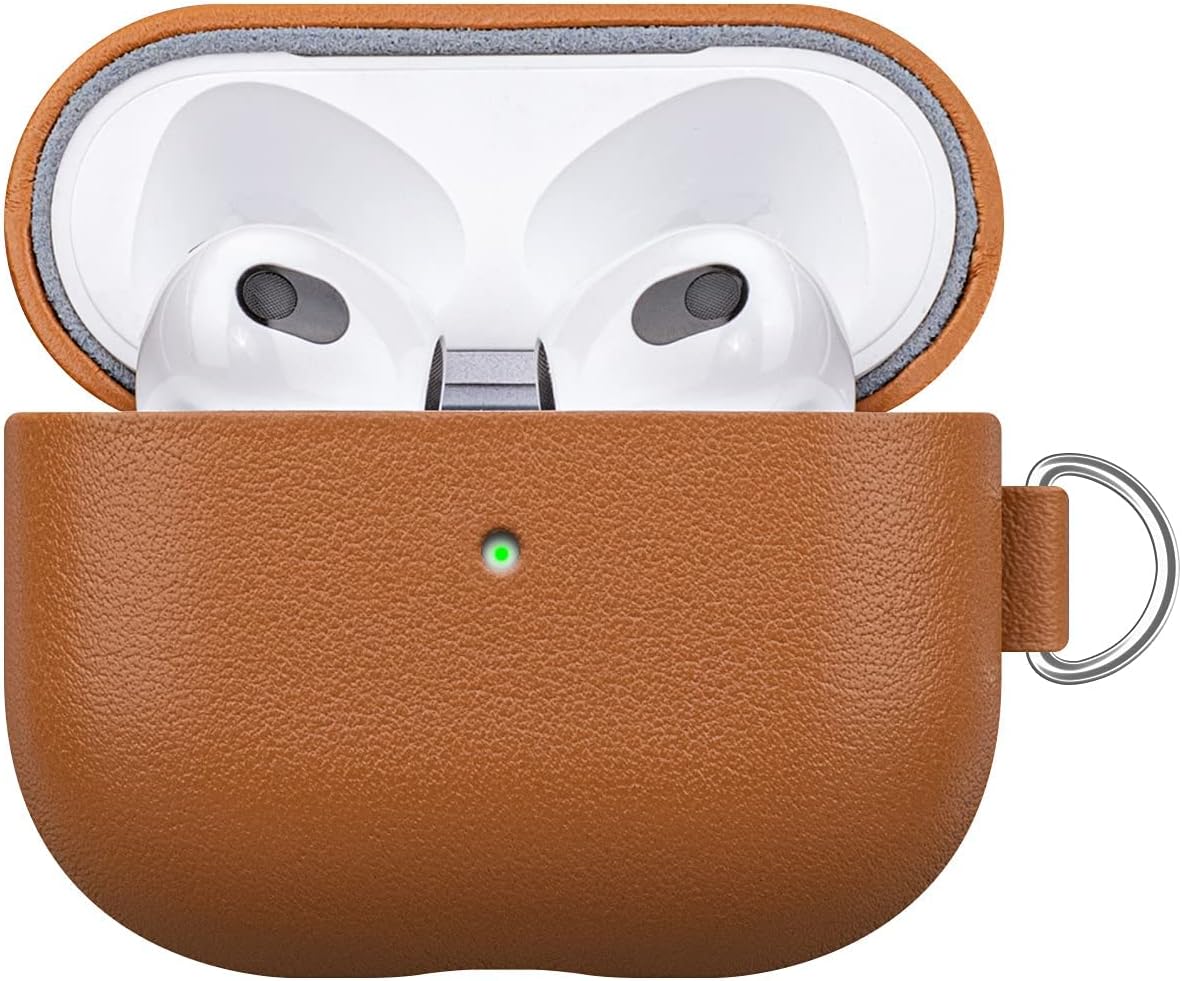 LOPIE Leather Case with Clip for AirPods 3 (Released in 2021), Handmade Case Fully-Wrapped with Full-Grain Leather, Protective Hard Cover for Gen 3 AirPods (Not for AirPod Pro 3rd Generation), Blue