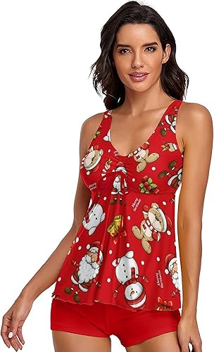 Vista 4 de UNIQWETO Tankini con control de abdomen y pantalones cortos, trajes de baño de 2 piezas para mujer