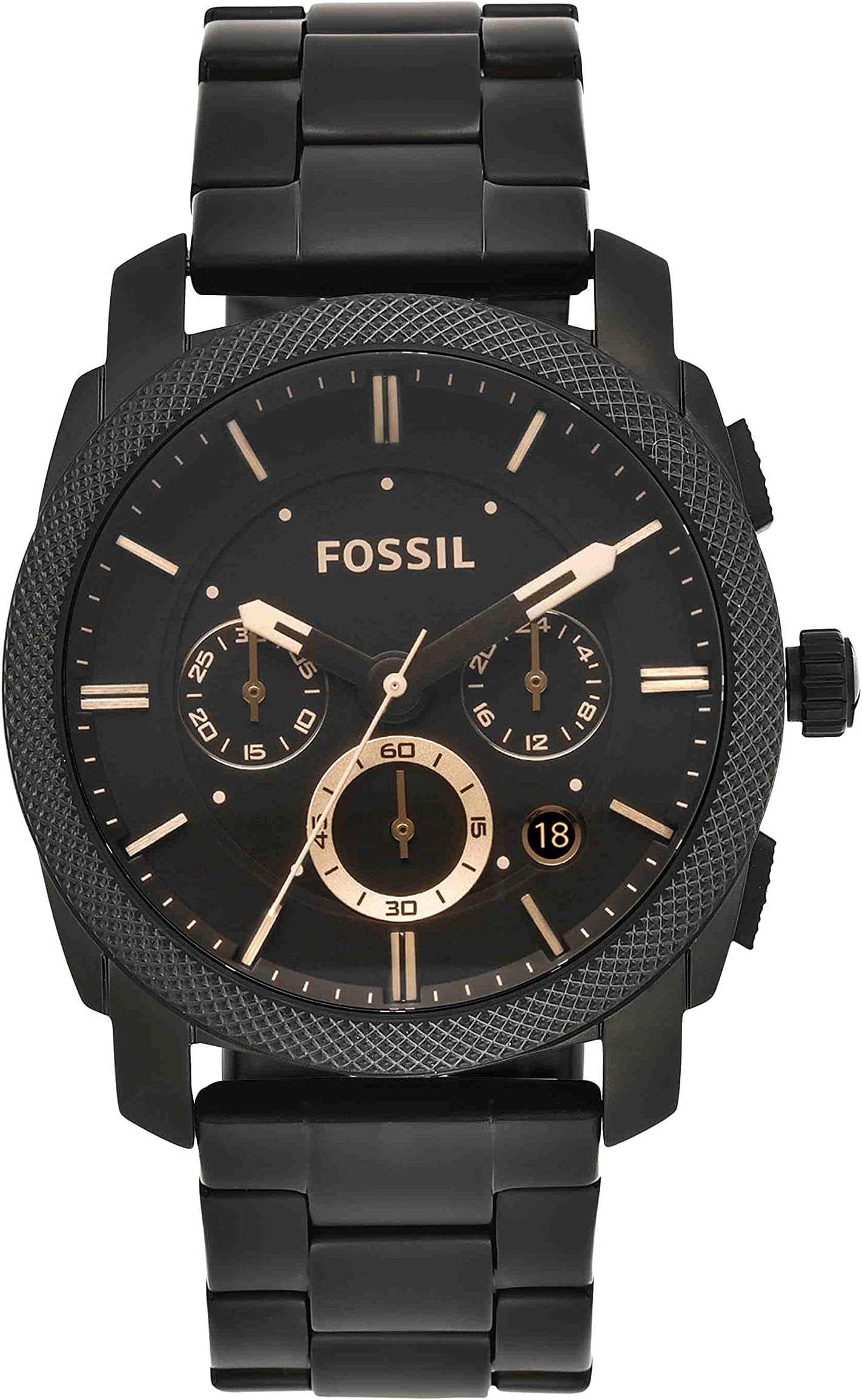Fossil Machine Stainless Steel Chronograph Unisex Black Dial Watch ...
