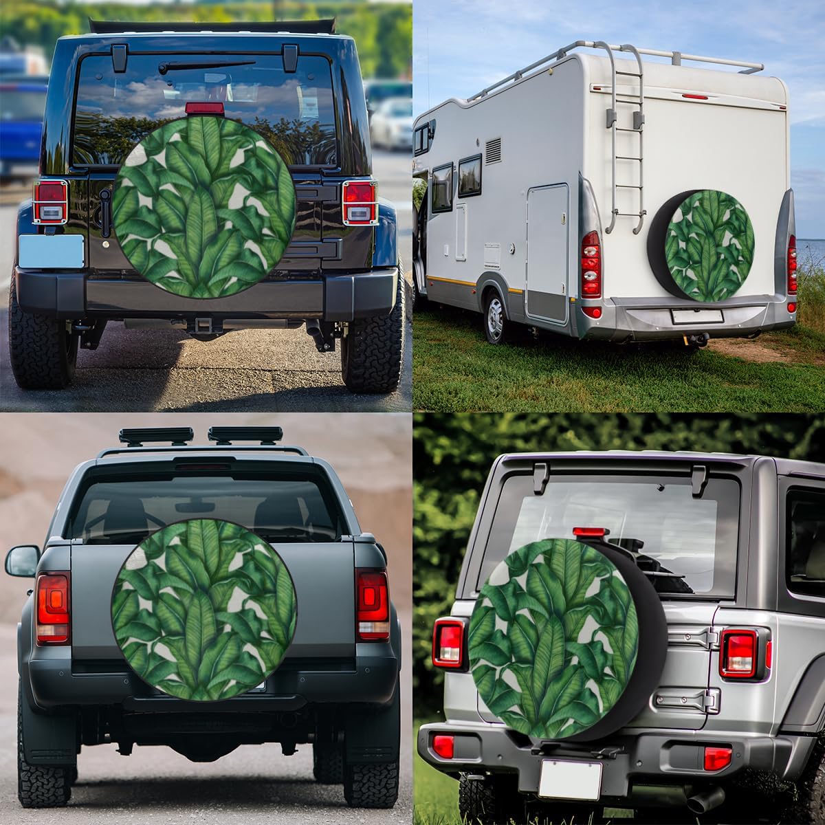 Watercolor Tropical Leaves Tire Covers Portable Spare Tire Cover Soft Durable Waterproof Dustproof Set of 4 Bags 14 Inches for Car Truck SUV Trailer Camper