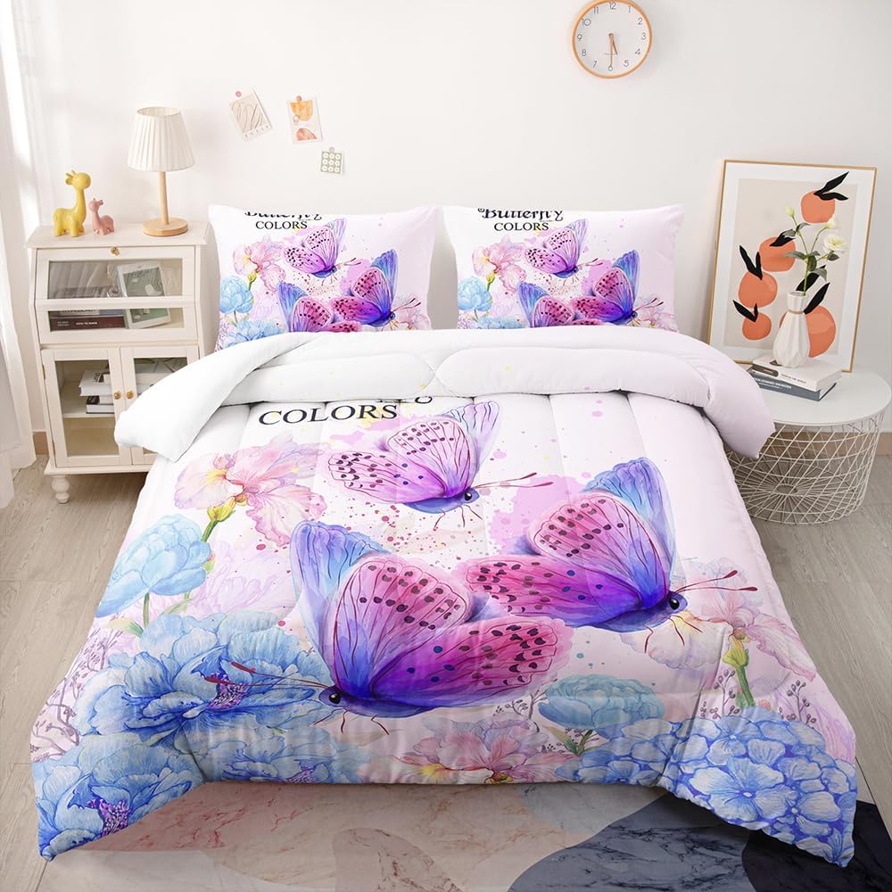 Suncloris Starlight Emerald Butterfly Comforter Set, Starry Galaxy Night Sky Bedspread for Kids and Adults, Golden Gilded Rose Butterfly Pattern Quilt Bedroom Decor with 2 Pillow Cases (Green, Queen)