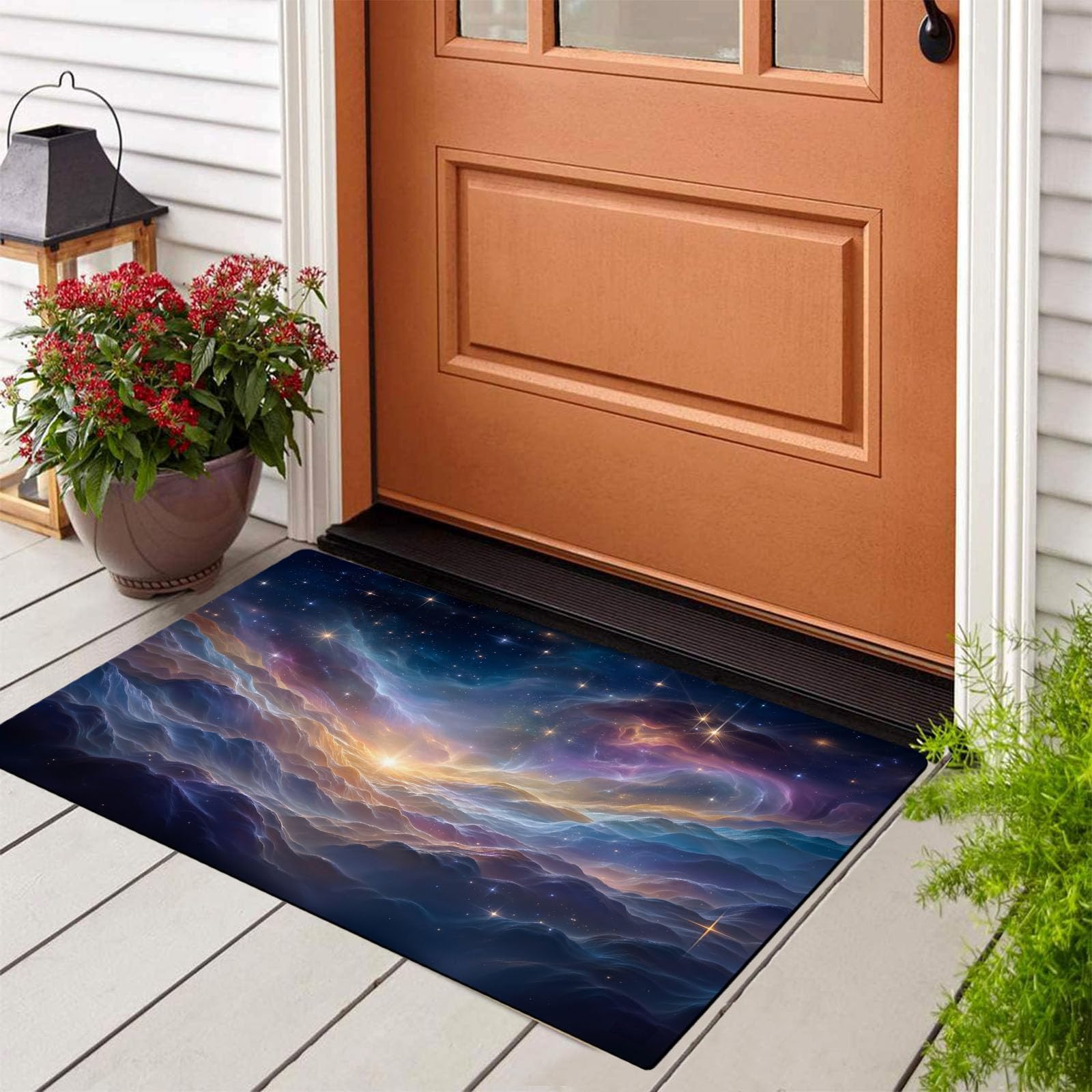 Verträumte Himmelskörper Waschbarer Fußmatte, Kosmischer Nebel rutschfest Schmutzfangmatte, 90 X 150 cm Teppiche Für Wohnzimmer Schlafzimmer Bauernhaus Kinderzimmer - Bunt