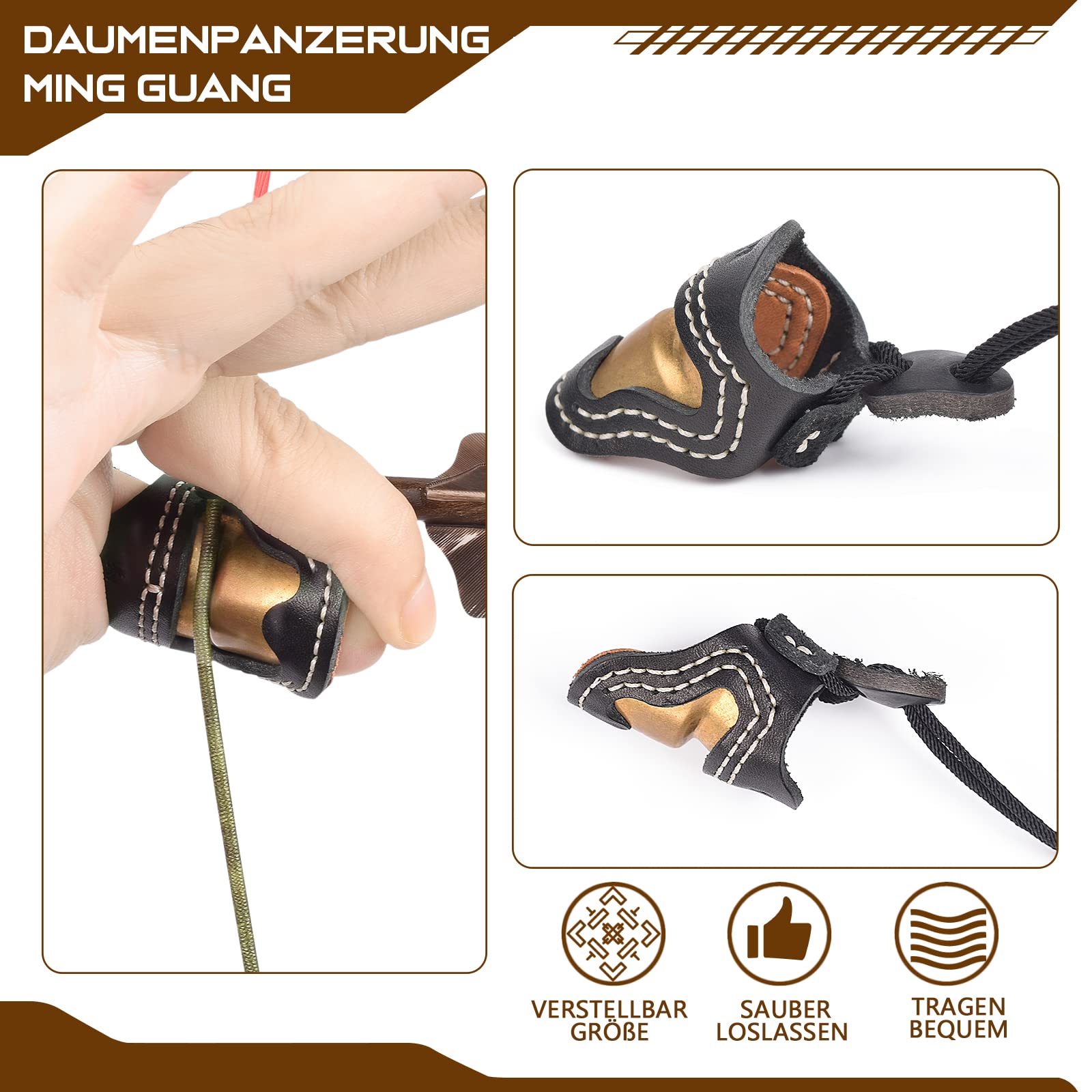 Parapollici In Pelle E Ottone Per Arco Ricurvo - Protezione Tradizionale Per Tiro Con L'Arco, Regolabile - Foto 9