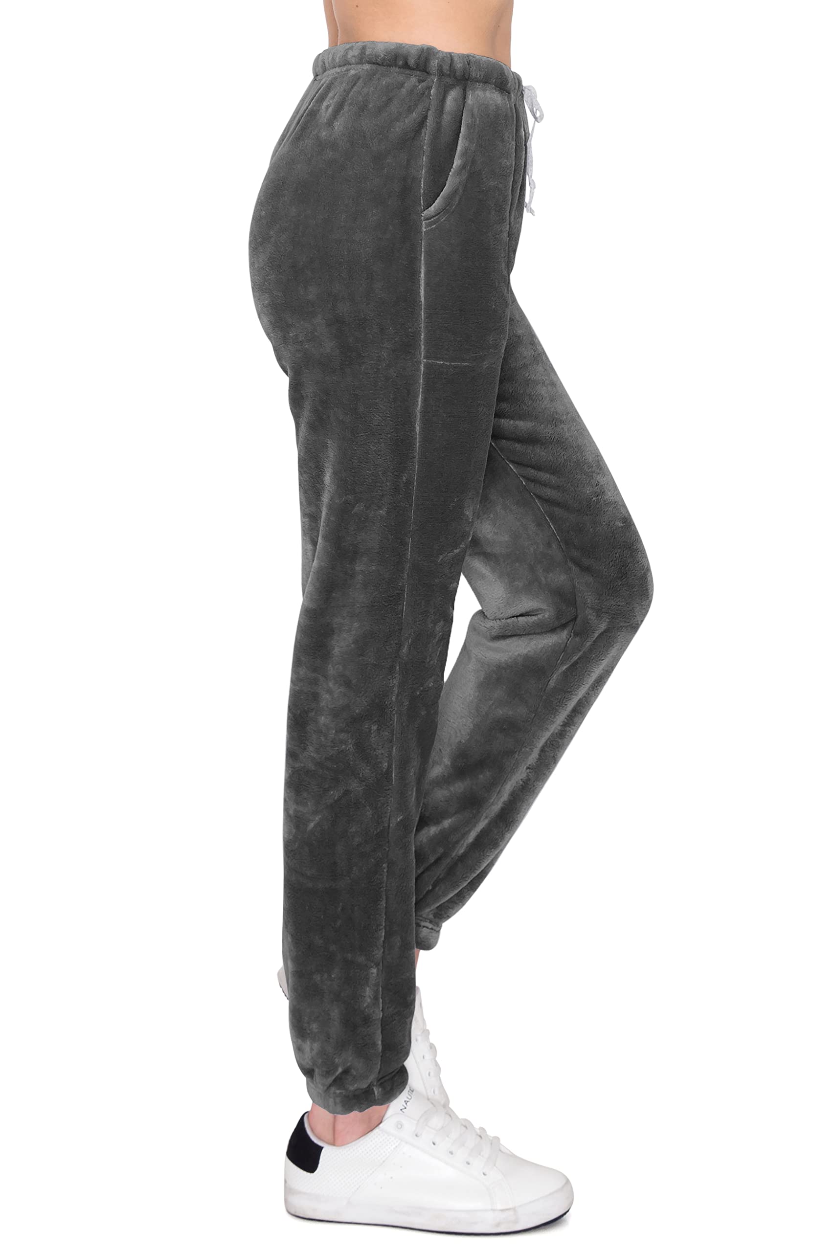ALWAYS Pantalones de felpa mullidos para mujer, súper suaves, cálidos, cálidos, de invierno, para dormir, para dormir - negro - Large
