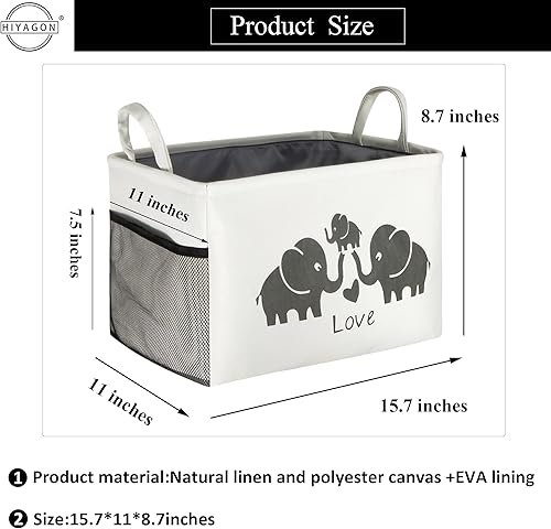 Miniatura 2 de HIYAGON Cesta de almacenamiento rectangular para guardería, organizador de juguetes de lona, caja de almacenamiento grande para niños, cesta
