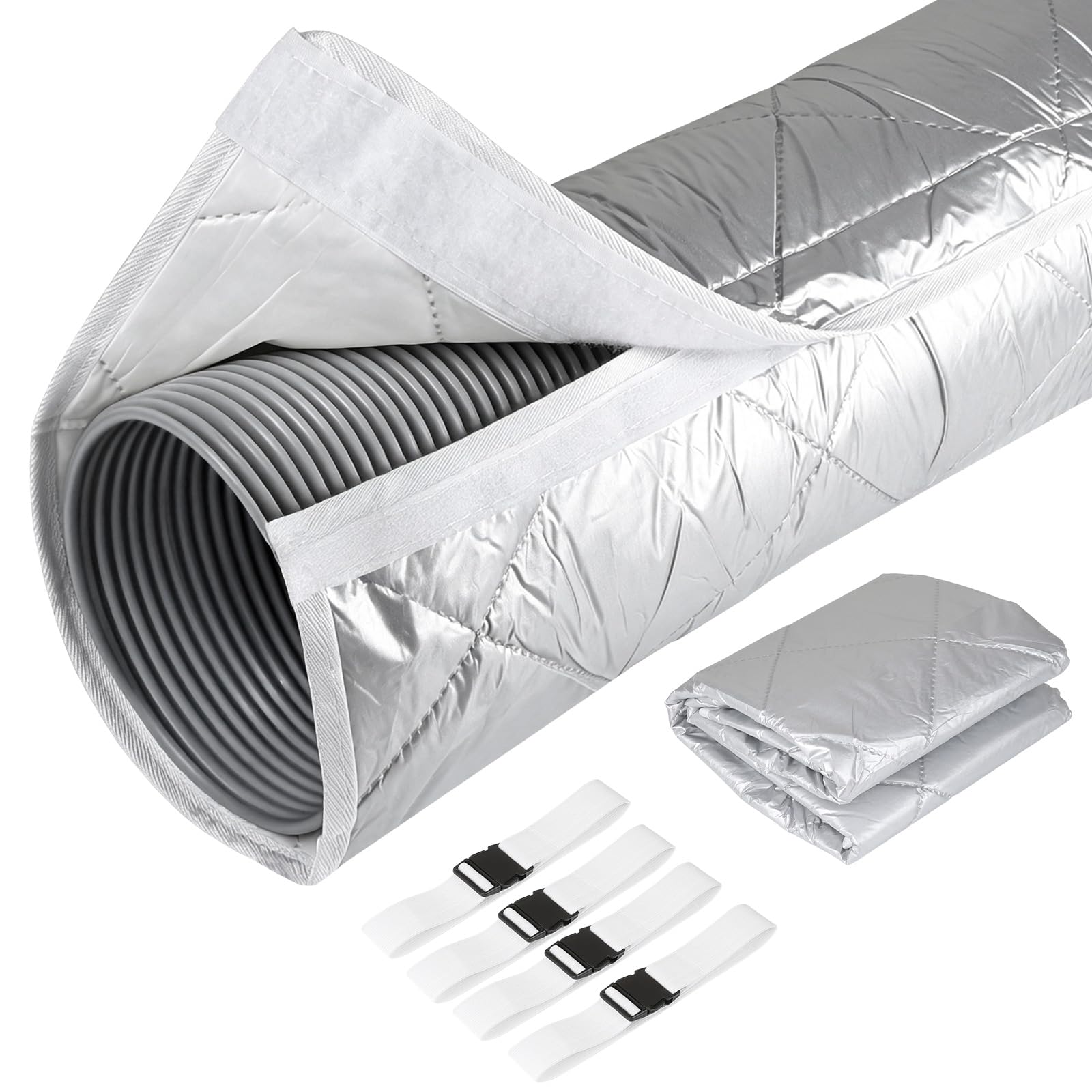 DBREAKS 1 piezas 150 x 58,5 cm Funda de Aislamiento Portátil para Manguera de Aire Acondicionado, con 4 Correas de Hebilla Ajustables, Adapta a Mangueras de 5 y 7 Pulgadas