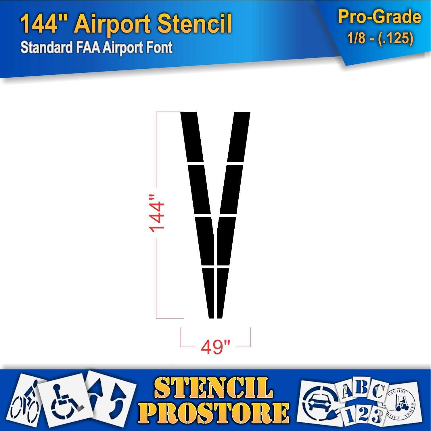 Airport FAA 144in. Letter V Stencil - 144'' x 49'' x 1/8" (128 mil) - Pro-Grade