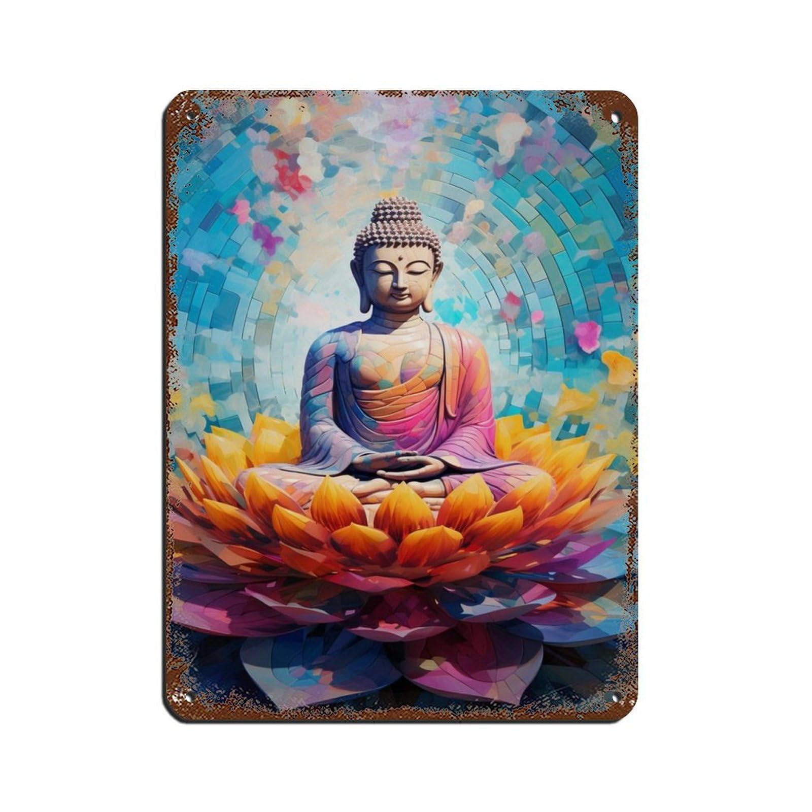 Bronze Buddha Decor,Buddha Flower Art Tin Sign Vintage Metal Pub Club Cafe Bar Home Wall Art Decoration Poster Retro 12x16inch(30x40cm)