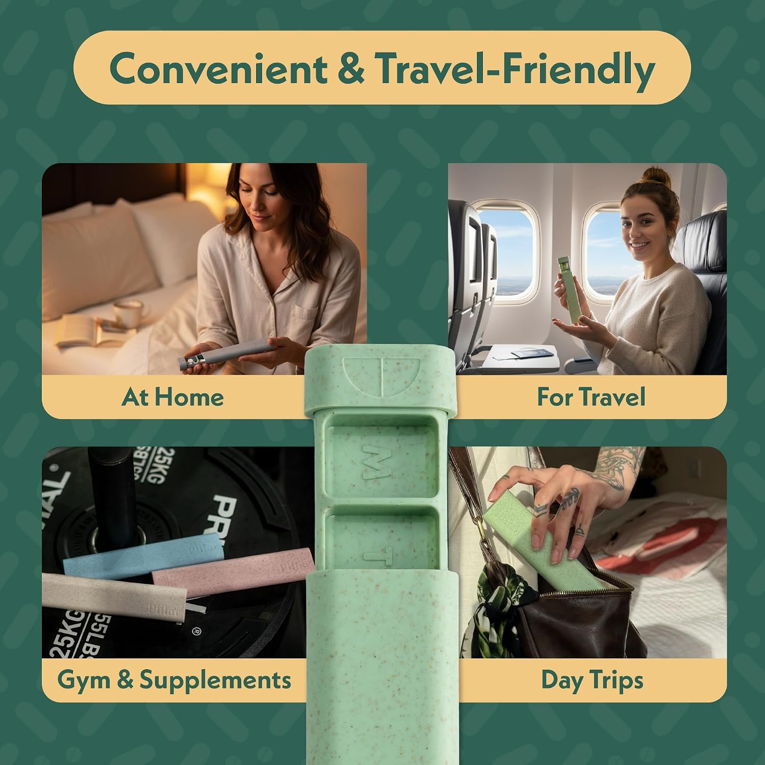 Pillar - 7-Day Pill Organizer | Weekly Medicine Pill Container Travel Box - Aesthetic Medication Holder - Stylish Travel Pill Case - Cute Small Medication Organizer 7 Day for Women (Sage Green)
