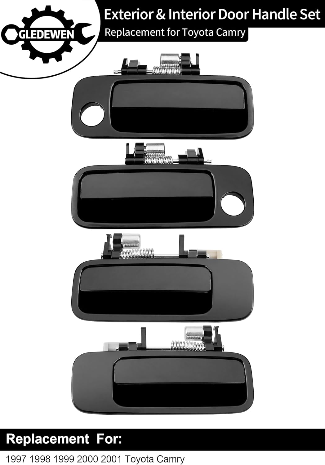 Gledewen Exterior & Interior Door Handle Set, Gray, Compatible with 1997-2001 Toyota Camry, Front & Rear & Left & Right, 6922033040, 6921033040, 6927733020, 6927833020, Driver Passenger Handle