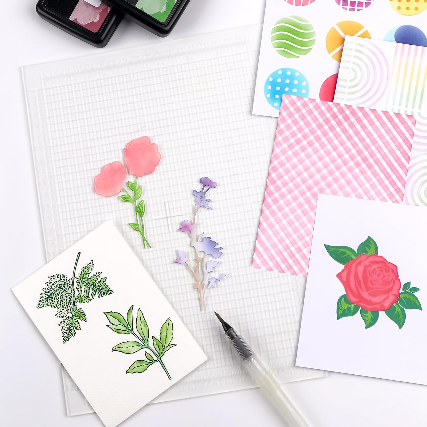 2Pcs A4 Clear Craft Mat for Stencil Stamp, Photopolymer Sticky Mat for Crafts, Sticky Grip Mats for Card Making, Reusable Multi-Use Non-Slip Low Tacky Mats to Hold Cardstock in Place When Stamping