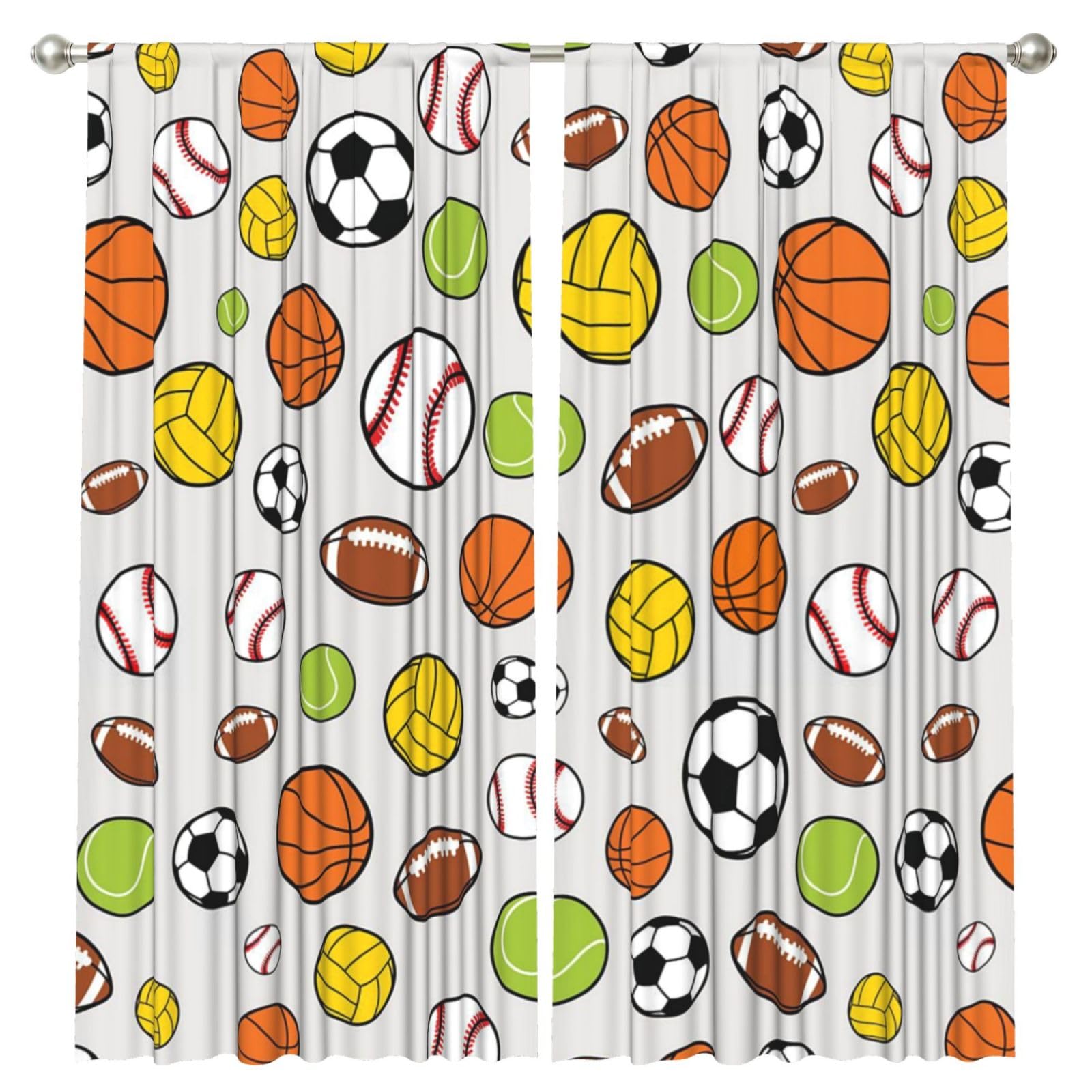 InOmak Soccer Baseball Ball, 2 Panels Window Curtains 52 x 84 Inch Blackout Curtains for Living Room Bedroom