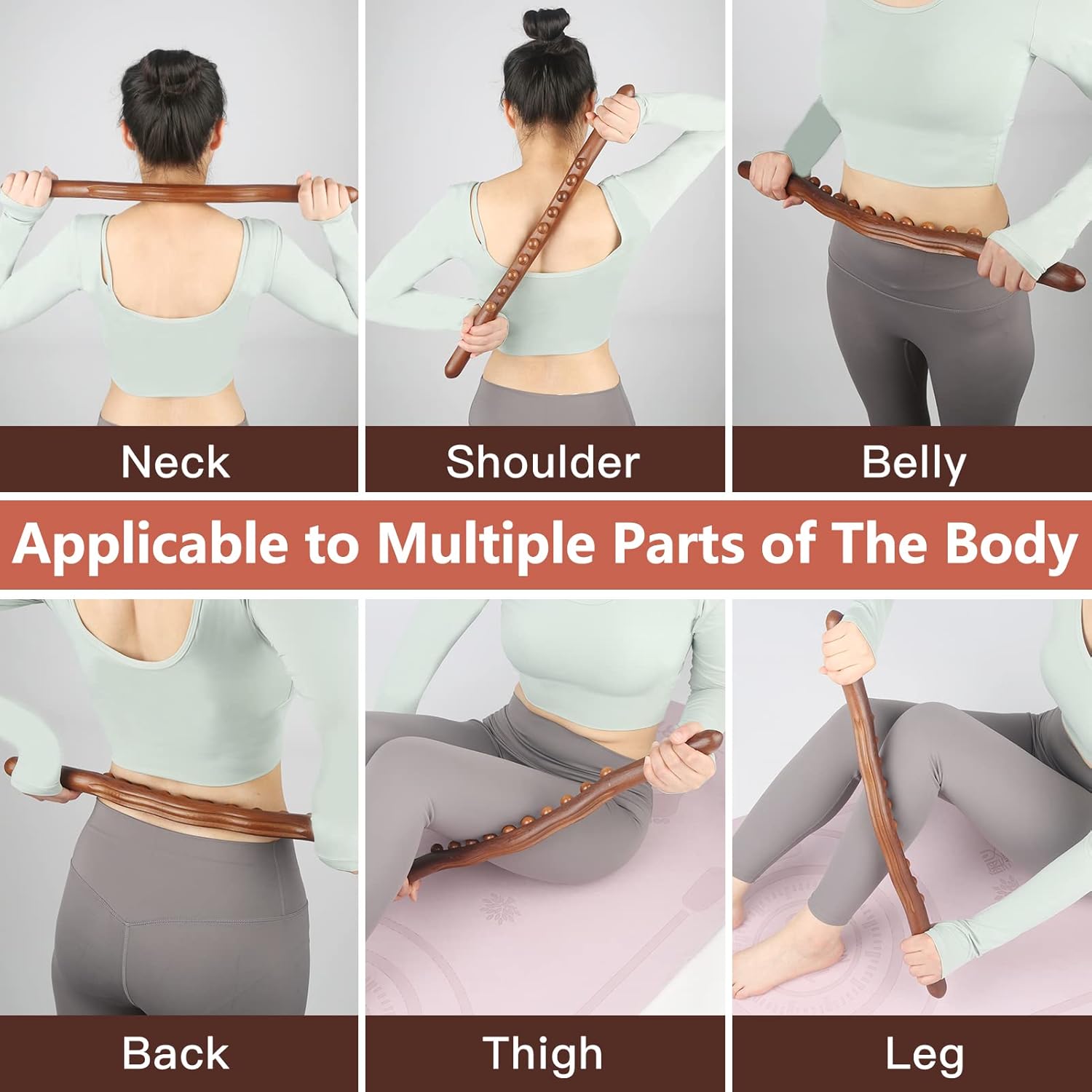 Wood Therapy Lymphatic Drainage Massage Roller Stick Tools,Myofascial Release Tool Stomach Cellulite Massager,Ease Neck Back Waist and Leg Pain Handheld Self Body Sculpting Massage Tool（10 Balls） : Health & Household