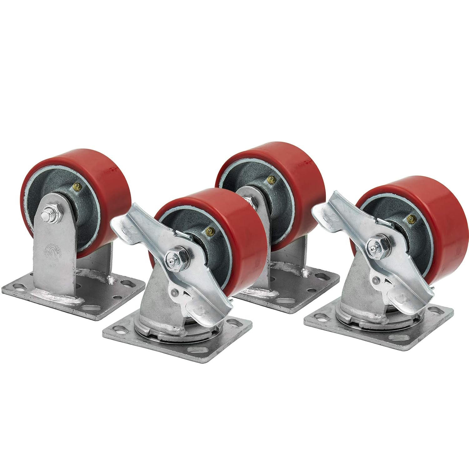4"x2" Swivel Caster Heavy Duty Polyurethane Wheel on Steel Hub with Brake(2) and Rigid (2), Supports 700 lbs Each(4)