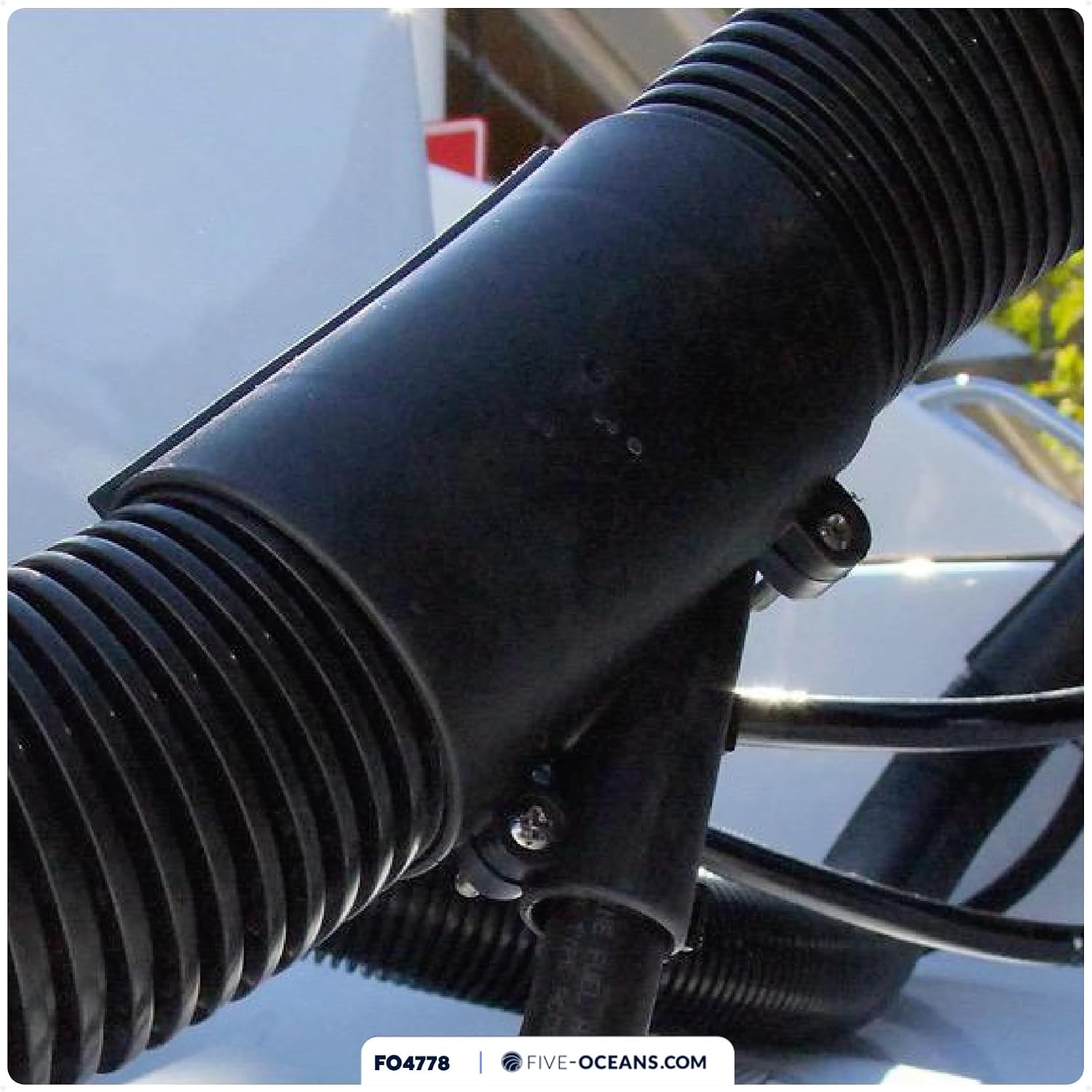 Five Oceans Outboard Rigging Hose Flange/Union with Fuel Port, Outboard Rigging Tube, Boat Rigging Tube for Cables and Fuel Lines Access, Black