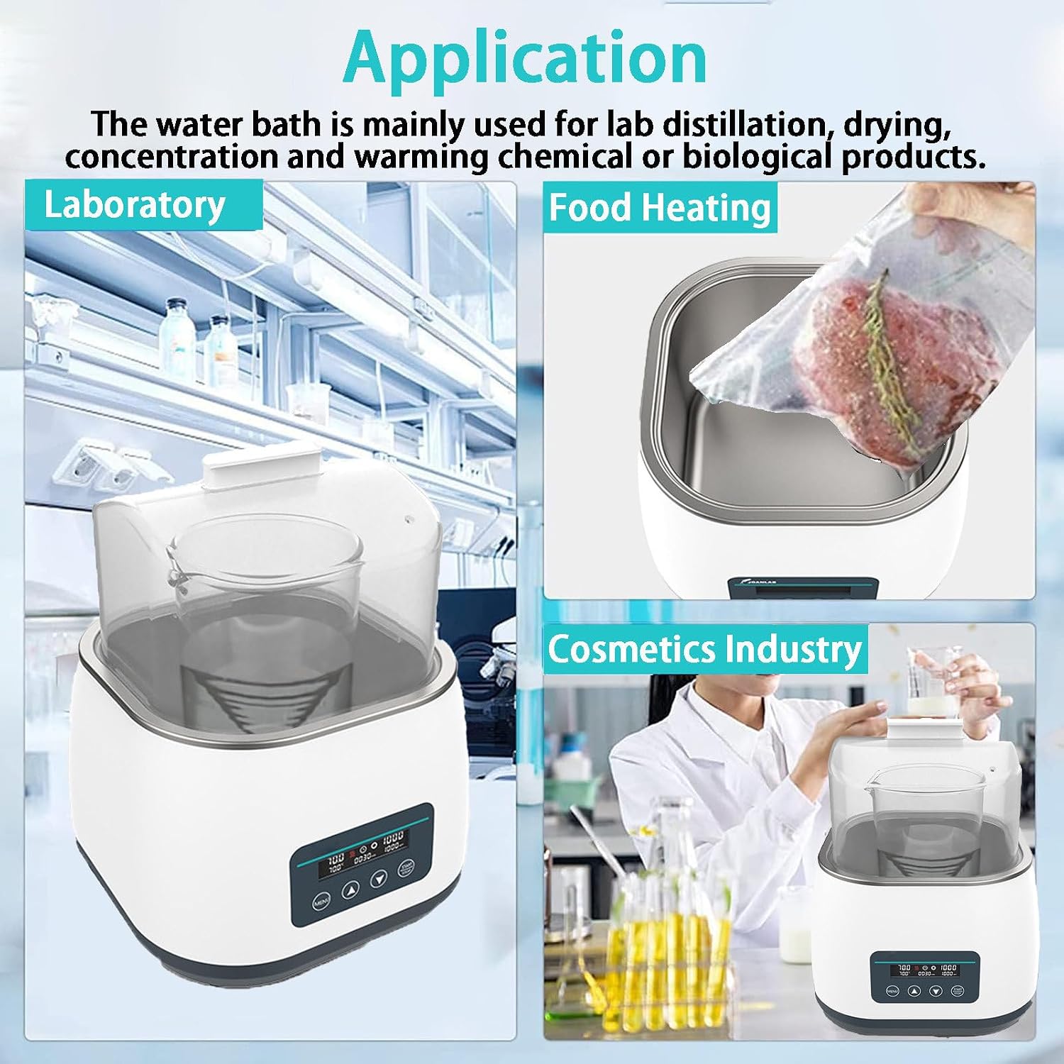 NYANS Thermostatic Water Bath Lab Water Bath, Digital Control Panel Key Capacity 2L Flask or 3L Beaker, for Distillation, Drying, Concentration