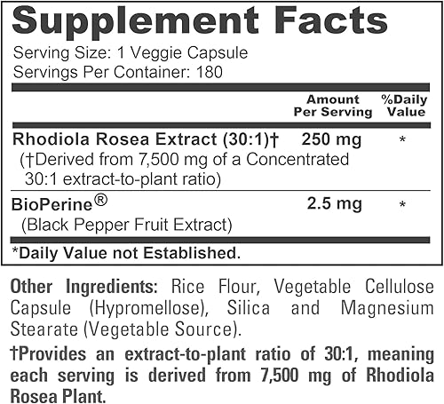 Miniatura 4 de NusaPure Rhodiola Rosea 7,500 mg 180 cápsulas vegetales (sin OMG, extracto 30:1, vegetariano/vegano y sin gluten) con bioperina