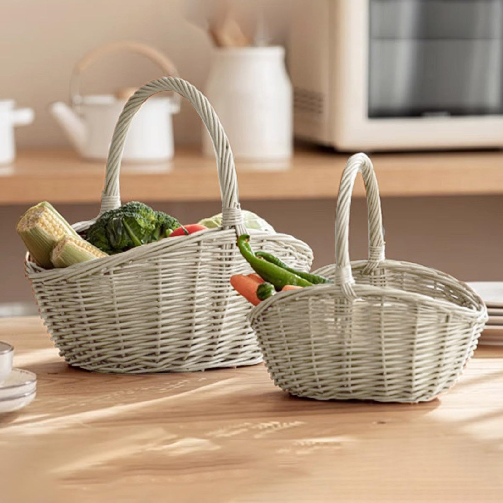 Générique Panier en Osier Naturel de Grande Capacité, Panier de RéColte Pastoral Tissé Conteneur Portable avec PoignéE pour Pique-Nique, Jardin, Cadeaux