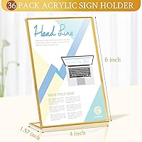 Vista 2 de Paquete de 36 soportes acrílicos con marco dorado, números de mesa, inclinados hacia atrás, soporte de exhibición de menú, soporte transparente