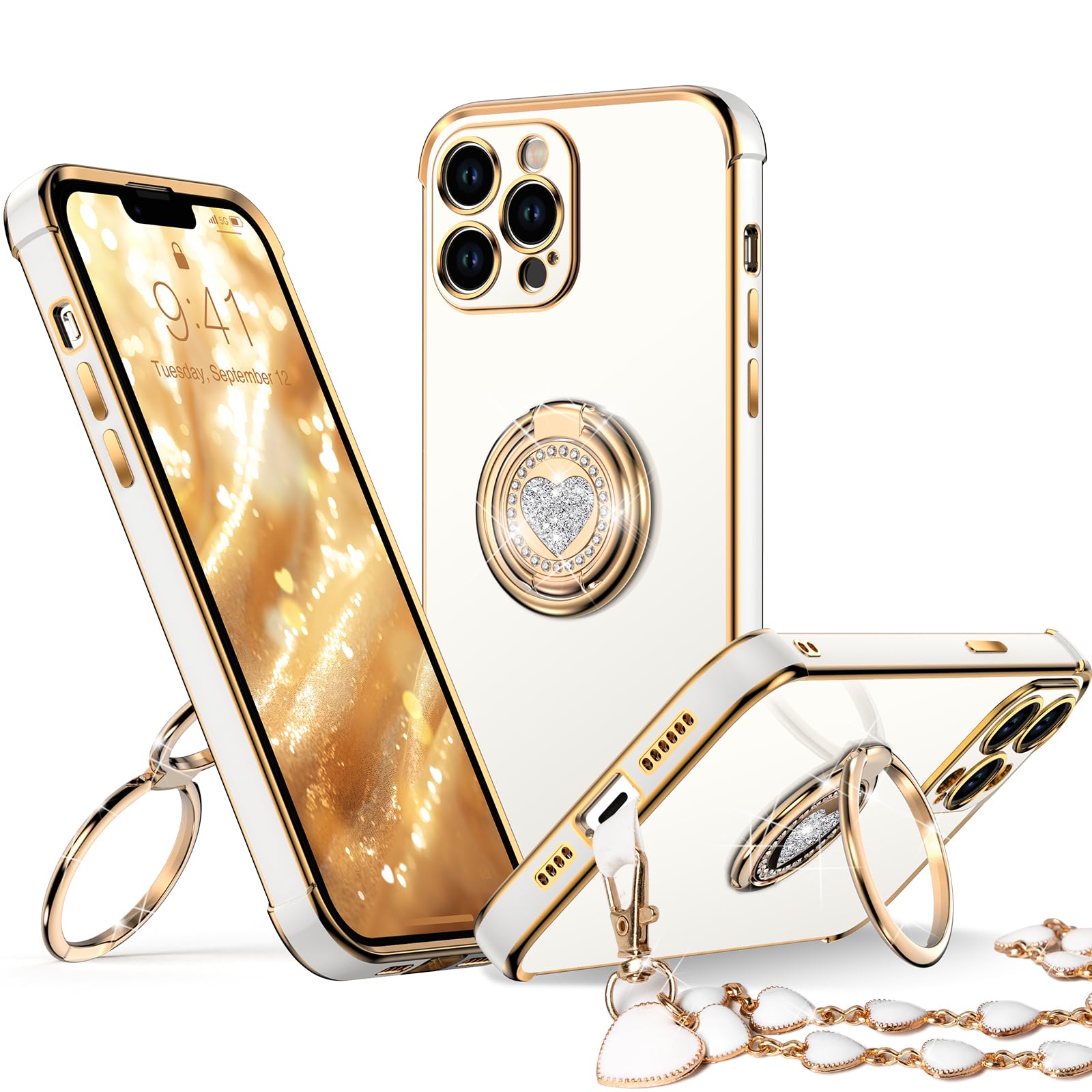 Amazon.com: XYZ for iPhone 13 Pro Max Case with Stand, Phone Case with  Double Ring Kickstand, Women Girls Bling Luxury Protective Case Heart for iPhone  13 Pro Max, White : Cell Phones