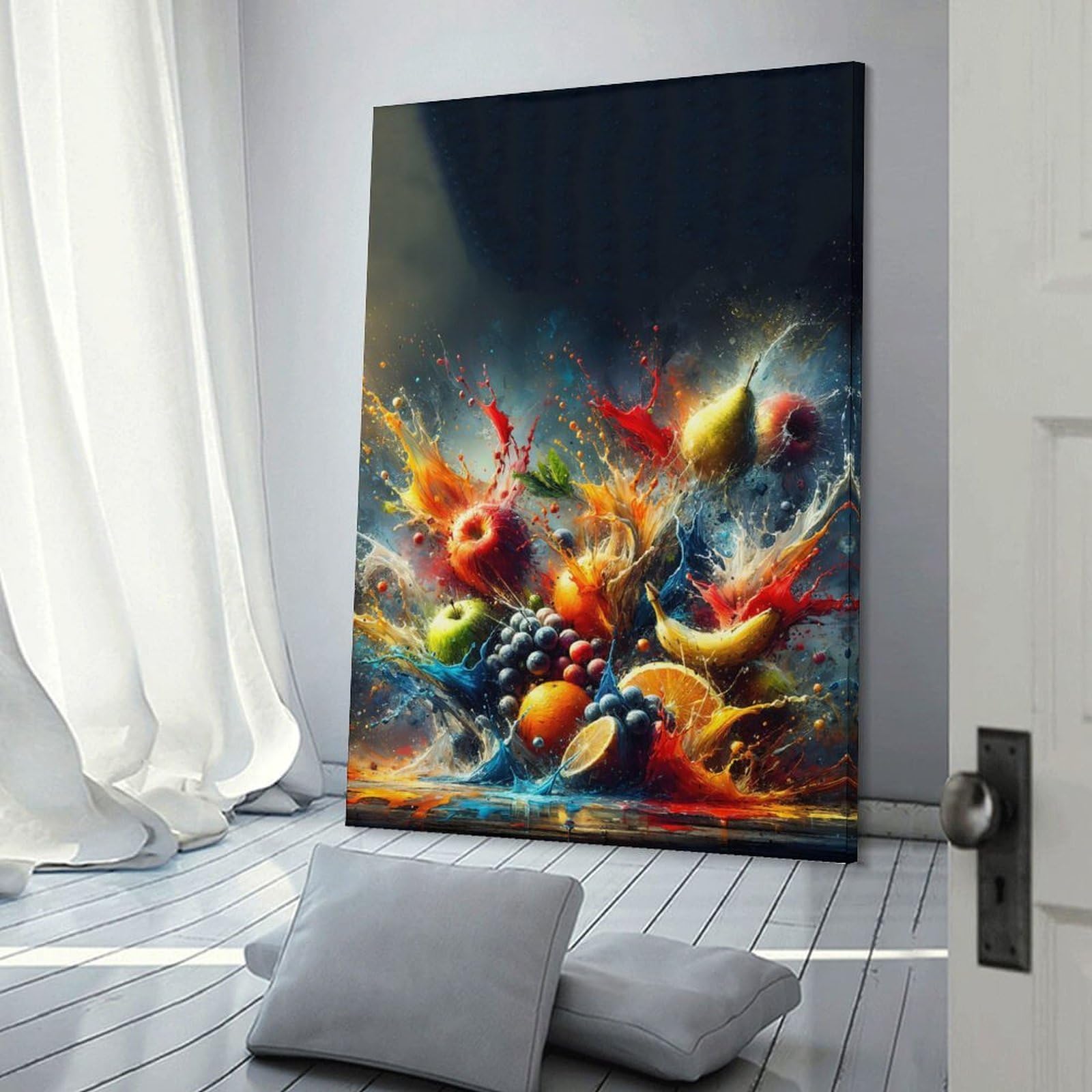 Junmoney Fruit Explosion Canvas Wall Picture 20x30inch(50x75cm), for Living Spaces, Bedrooms Or Relaxed Rooms, Modern Wall Decor for Cosy Interiors