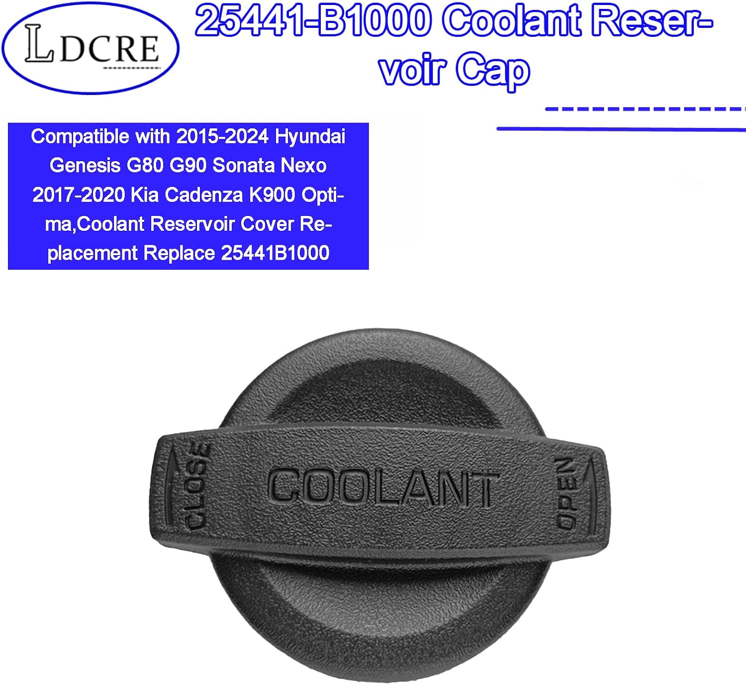 25441-B1000 Coolant Reservoir Cap Compatible with 2015-2024 Hyundai Genesis G80 G90 Sonata Nexo 2017-2020 Kia Cadenza K900 Optima,Coolant Reservoir Cover Replacement Replace 25441B1000 25441-B1000