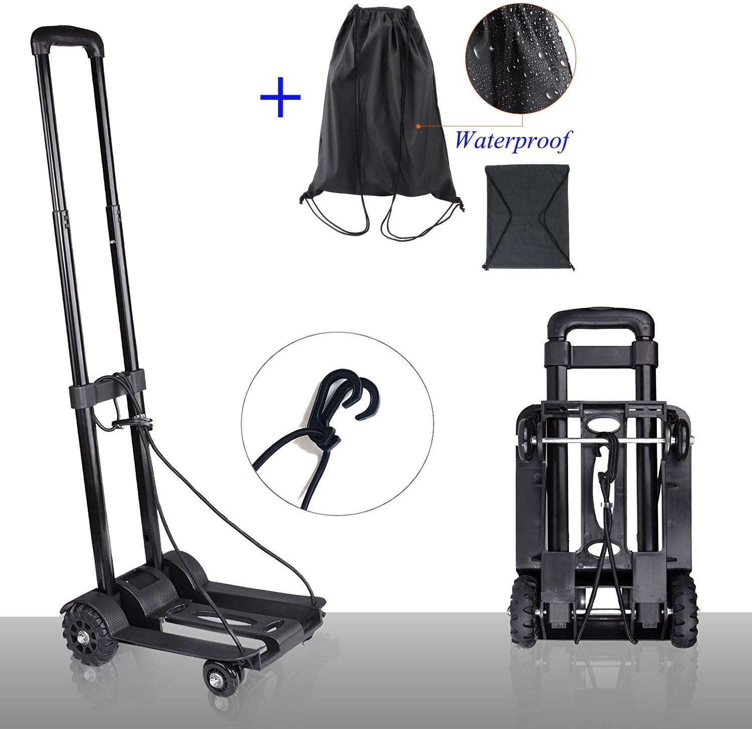 Folding Hand Truck, 4 Wheels 150 lbs Capacity Foldable Hand Cart, Suitable for Shopping and Travel