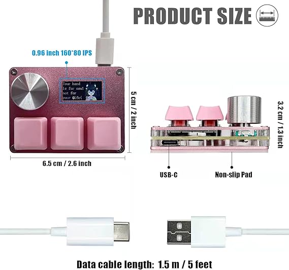 BTXETUEL SayoDevice O3C OSU Keyboard Rapid Trigger Hall Switches Magnetic Linear Switches Keyboard with Knob and Screen,Copy Paste,Shotcut,Macro Hotswap Mini Keypad.... (Pink)