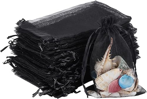 acDesign 200 bolsas de joyería con cordón de 4 x 6 pulgadas, bolsas de organza negra, bolsas de regalo de malla para joyas de caramelos, bolsas de