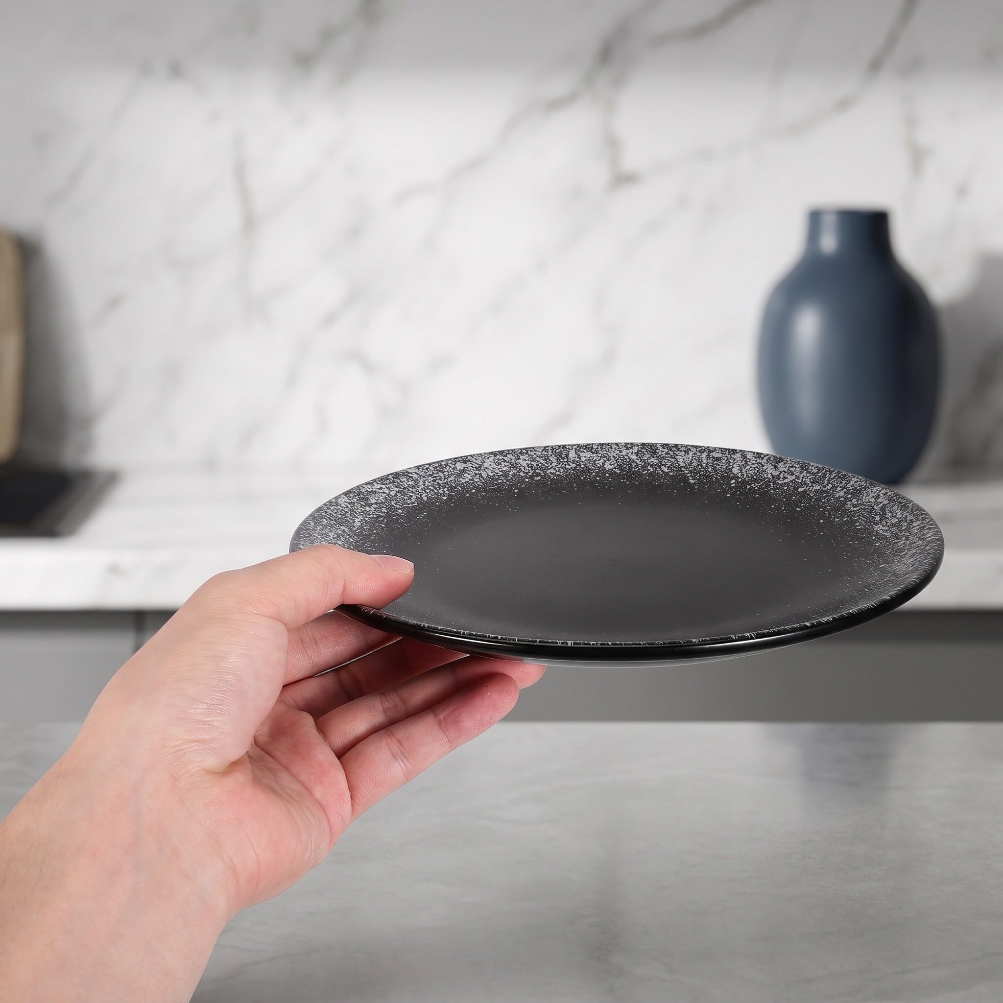 Zerodeko 2 platos de cerámica negra, 20 cm (8 pulgadas), estilo vintage, ideales para servir pasta y postres. Platos para el hogar, perfectos para restaurantes o fiestas. Fáciles de limpiar.