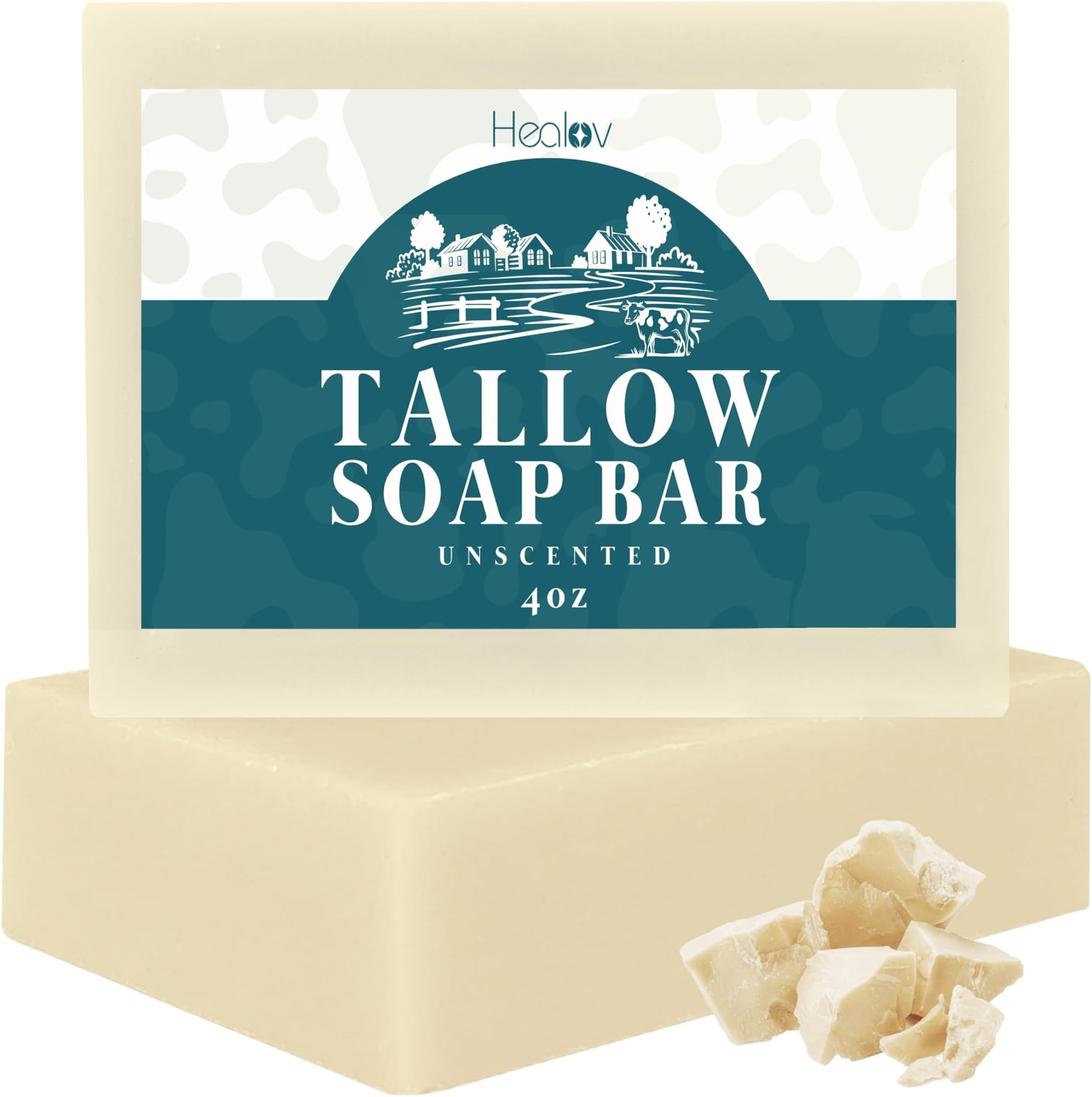 Beef Tallow Soap Bar – All Natural Grass Fed Tallow Wash Unscented – Moisturizing Face & Body Wash Great for Eczema, Dry, Itchy, Sensitive Skin – Pure Bath Body Wash Soap for Adults, Kids