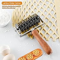 Vista 2 de Stainless Steel Lattice Dough Cutter with Wood Handle, Pie & Pizza Pastry Roller maker, Bread Biscuit Maker