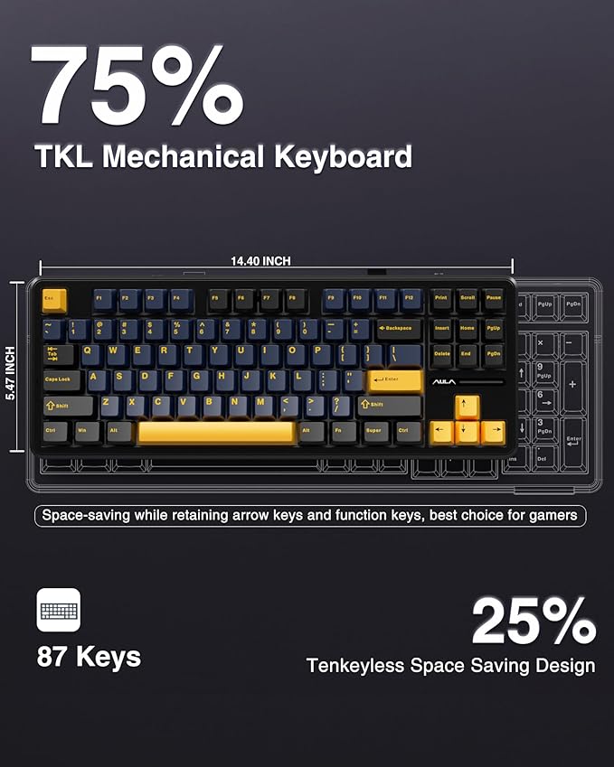 Teclado Mecánico Inalámbrico AULA F87 75% RGB Hot Swappable miniatura 8