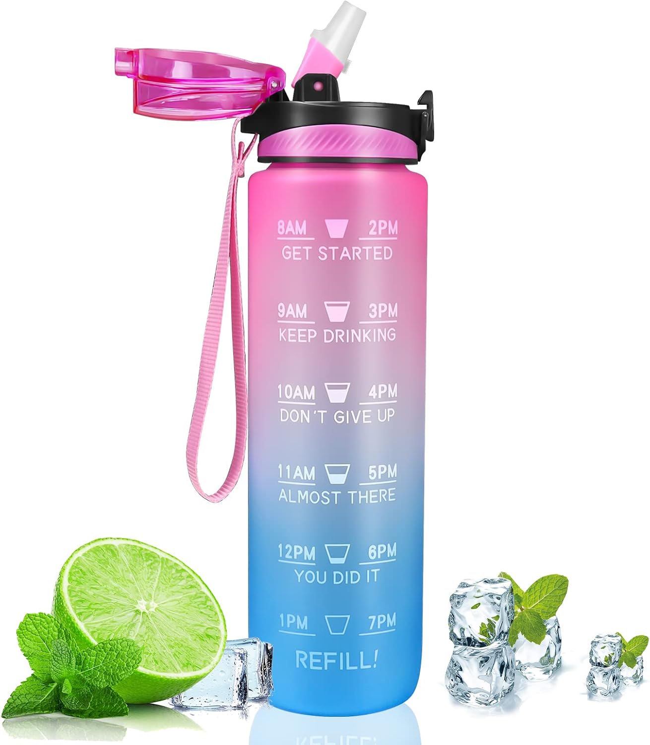 Buy 32oz Motivational Water Bottle with Time Marker, Leakproof BPA Free ...
