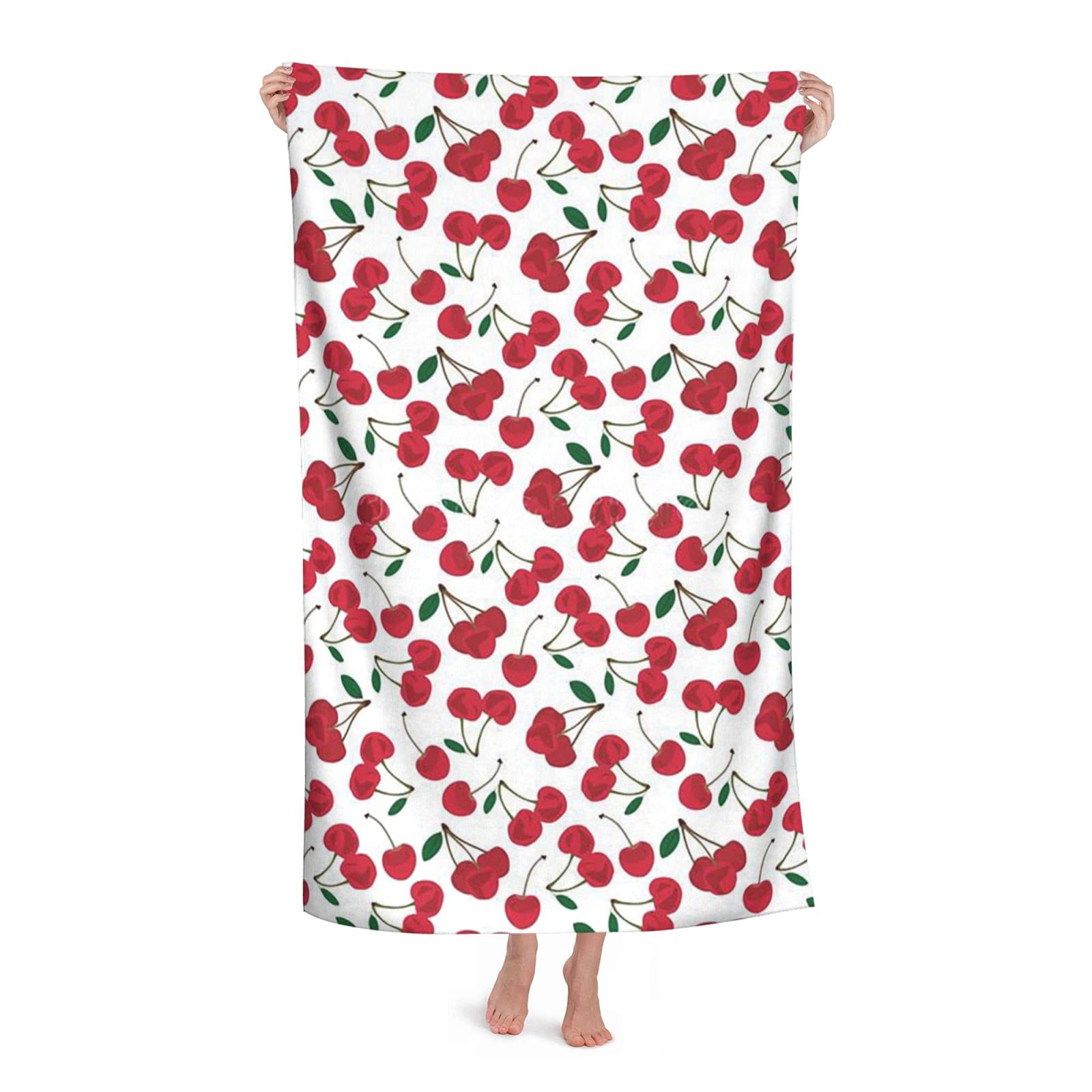 LSRCPD Very Cherry, Watercolor Beach Towel Highly Absorbent Microfiber Beach Blanket Soft Bath Towels 80 x 130 cm