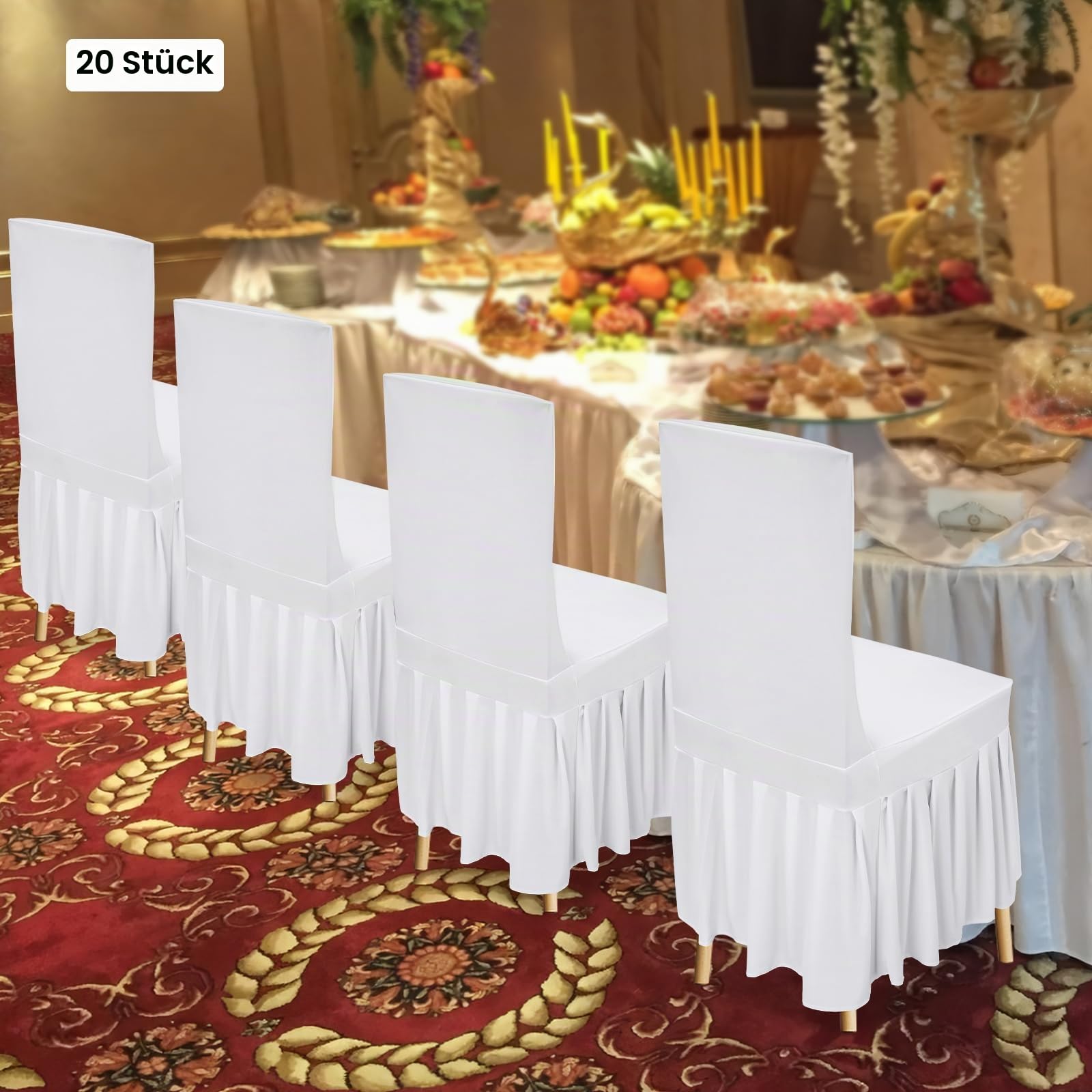 20 Stück Weiß Stuhlhussen, Stretch Stuhlhussen Bankett Stuhlbezug Rock Stretch Weiß Stuhlbezüge Universell Stuhlhussen für Hochzeiten und Party Dekoration