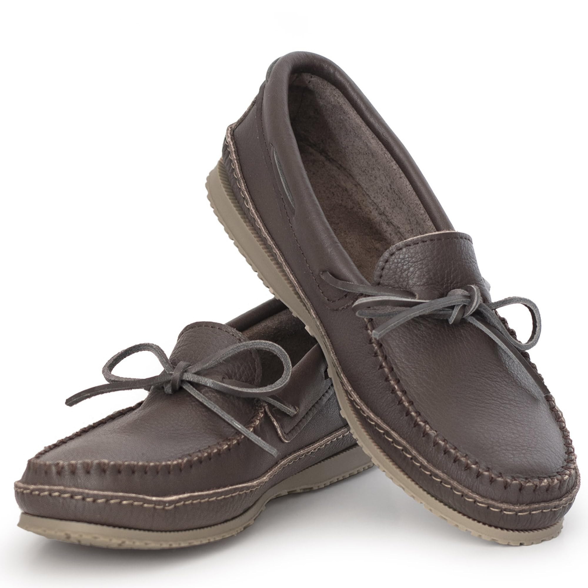 Laurentian Chief Moccasin Slippers for Men with Single Lacing, 8 Hole Collar and Padded Indian Rubber Sole, Canada Quality, Comfortable Stylish Indoor