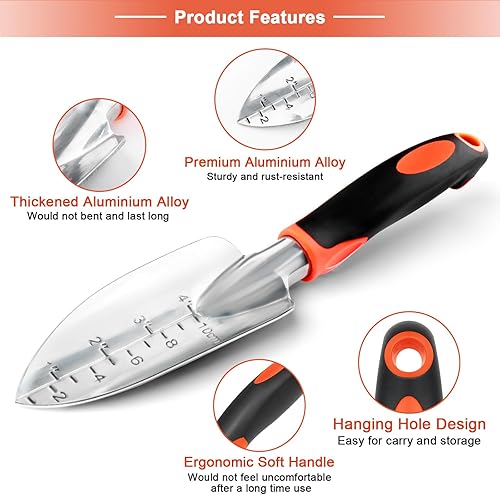 Miniatura 3 de Paleta de jardín con marca de medición, pala de jardinería resistente, pala de mano con mango ergonómico, pequeñas herramientas de jardín para