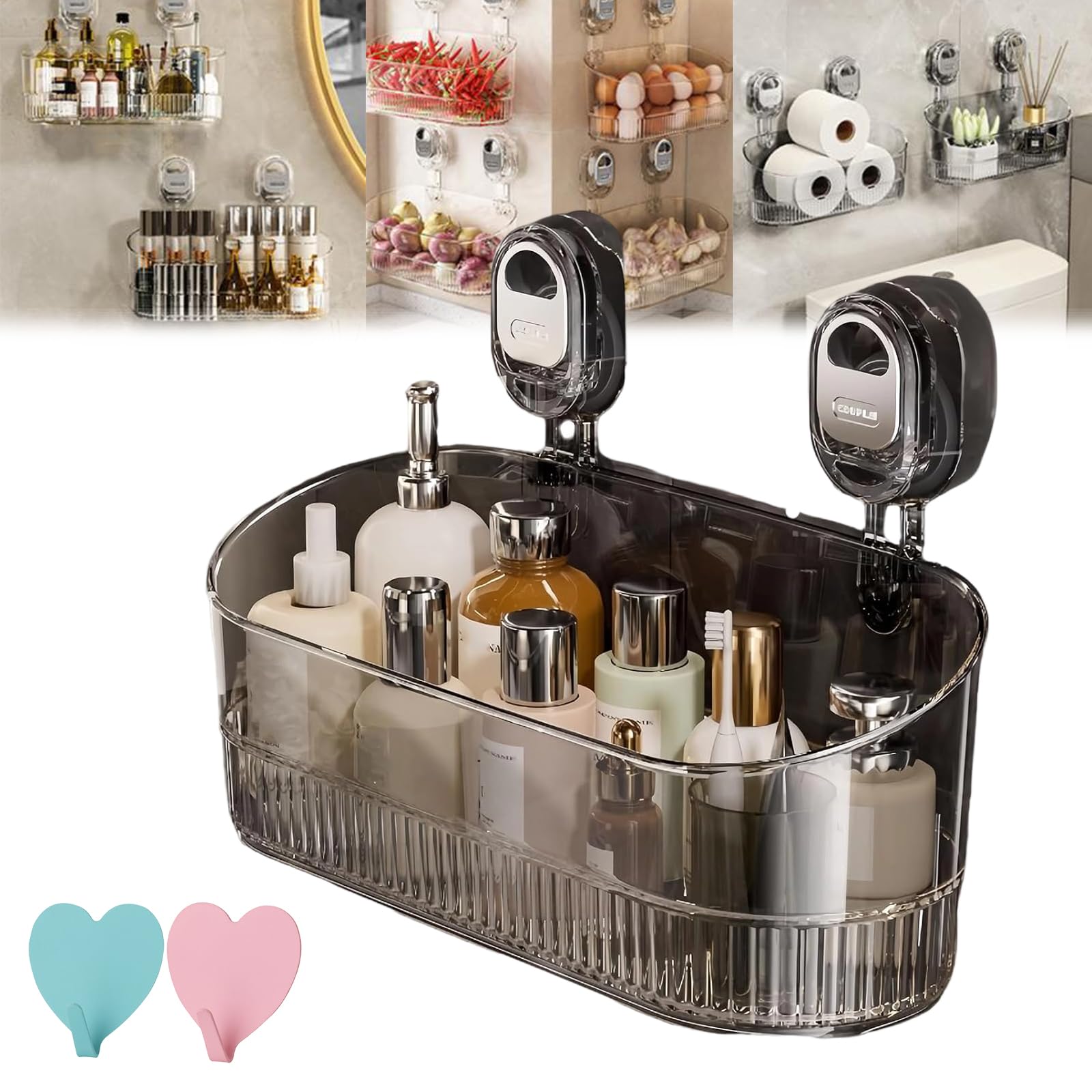 Gugliet No Drill Bathroom Drain Rack 2026 Upgraded No-Drill Bathroom Suction Storage Box Large Capacity Strong Load-Bearing Removable