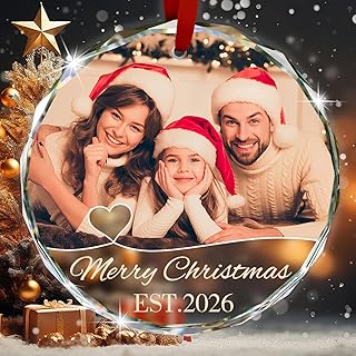Ship Next Day Personalized Christmas Ornaments with Picture Text, Custom Xmas Glass Ornament Decorations, Christmas Wedding Gifts Idea for Family, Couple, Dad, Mom, Baby