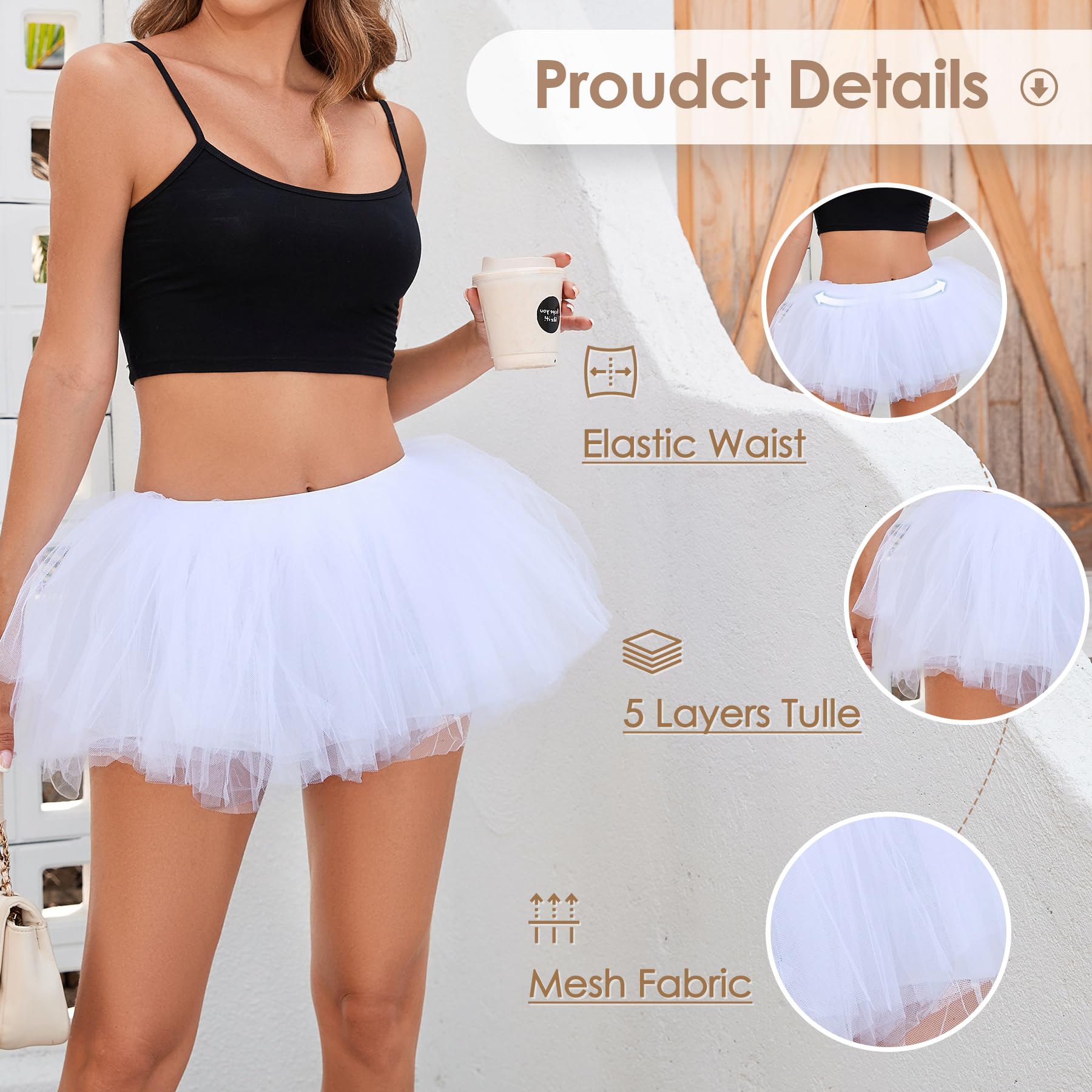 5 Layers Tutu Fluffy Dance Ballet Bubble Skirt Puffy Elastic Tulle Short Skirts Halloween Christmas Costume