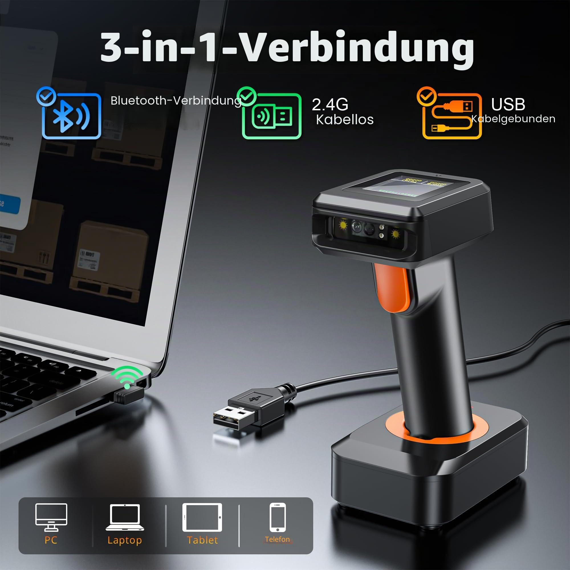 Tera 2D HW006 Barcode-Scanner kabellos Bluetooth QR-Code-Scanner Ladestation