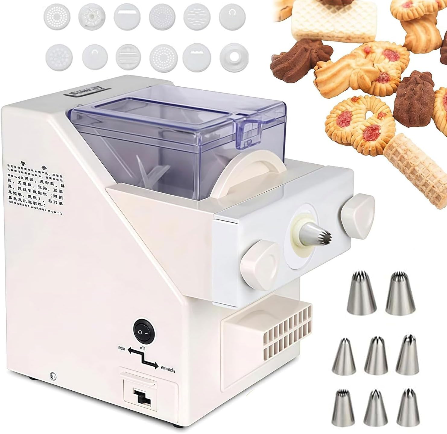FIUZA Biscuit Form Maker, Automatic Cookies Making Machine with 8 Different Nozzles and 6 Types of Biscuit Molds,50-60rpm/min Speed, for Dessert Shop, Kitchen