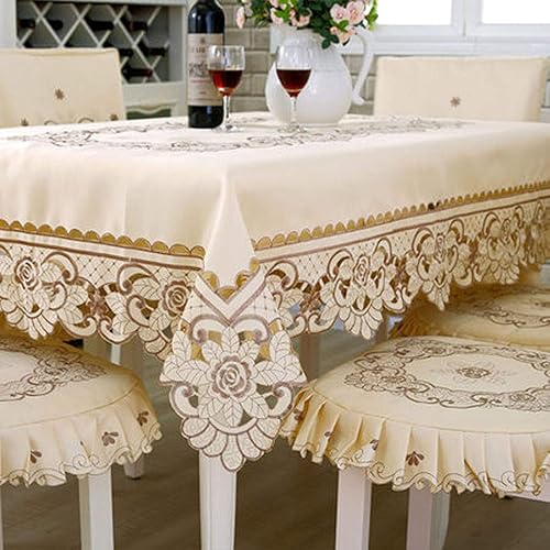 Miniatura 8 de Mantel cuadrado de encaje clásico bordado vintage de 57 x 57 pulgadas, elegante mantel cuadrado de encaje con flores marrones, para armario,