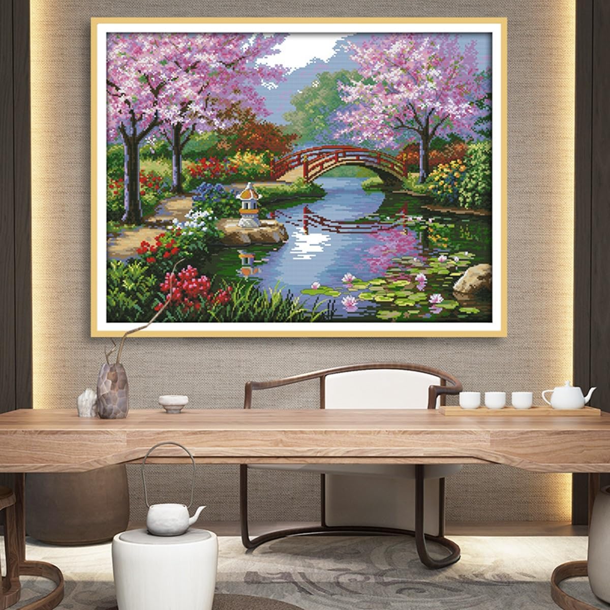 Rosyfoxes Cross Stitch Kits Stamped Full Range of Embroidery Starter Kits for Adult DIY 14CT 2 Strands - Printed kit The Beautiful Scenery of Park(Printed) 21.7x16.9 inches