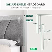 Vista 107 de Novilla Base de cama de plataforma tamaño Queen con cabecera ajustable tapizada, marco de cama Queen, no necesita somier, sin ruido, fácil montaje